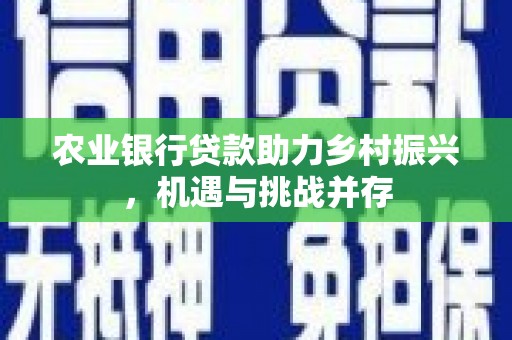 西丰农业银行贷款助力乡村振兴，机遇与挑战并存